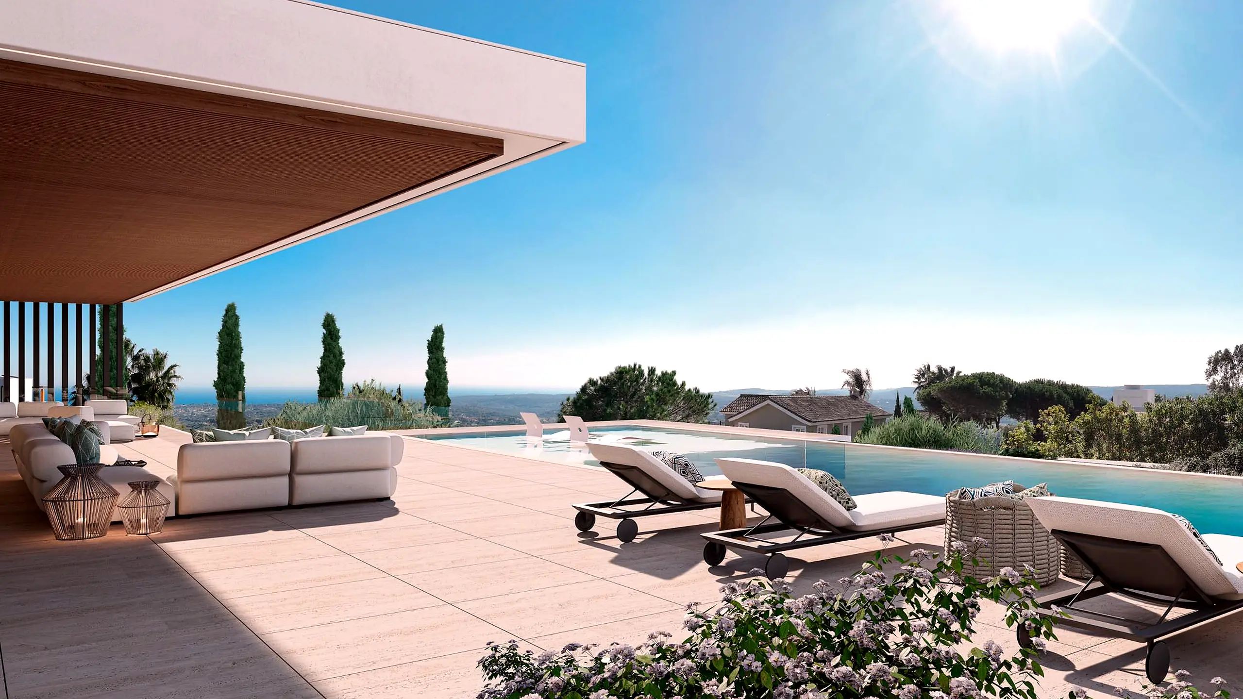 Poolside terrace with sea views, from the Purcell image collection